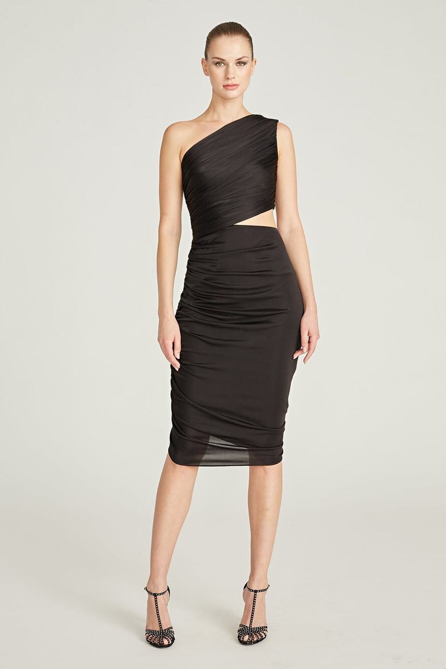 NWT Halston Cassidy One Shoulder Jersey Ruched Cocktail Dress Size 2